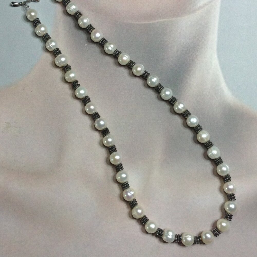 Honora Freshwater Pearl with Silver Spacers and Toggle Necklace